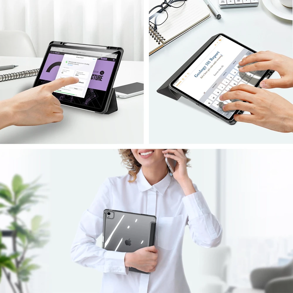 Dux Ducis Toby atverčiamas su stoveliu Apple iPad Air 13" 2024 / iPad Pro 12.9" 2018-2022 - dėklas planšetiniam kompiuteriui juodos spalvos