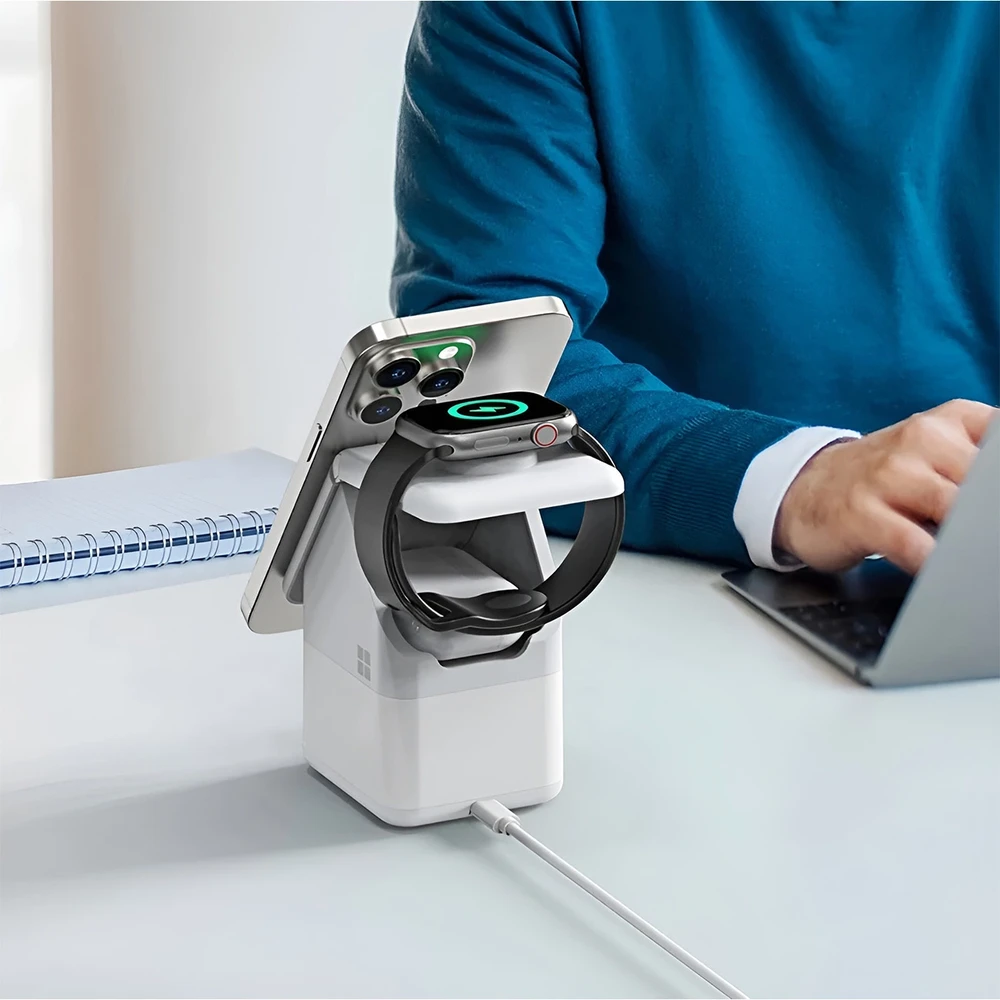 Įkroviklis belaidis DUZZONA W20 4-in-1 MagSafe baltas
