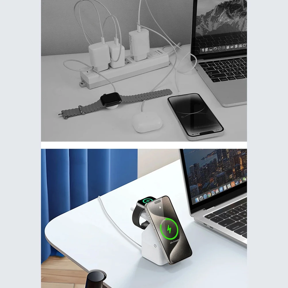 Įkroviklis belaidis DUZZONA W20 4-in-1 MagSafe baltas
