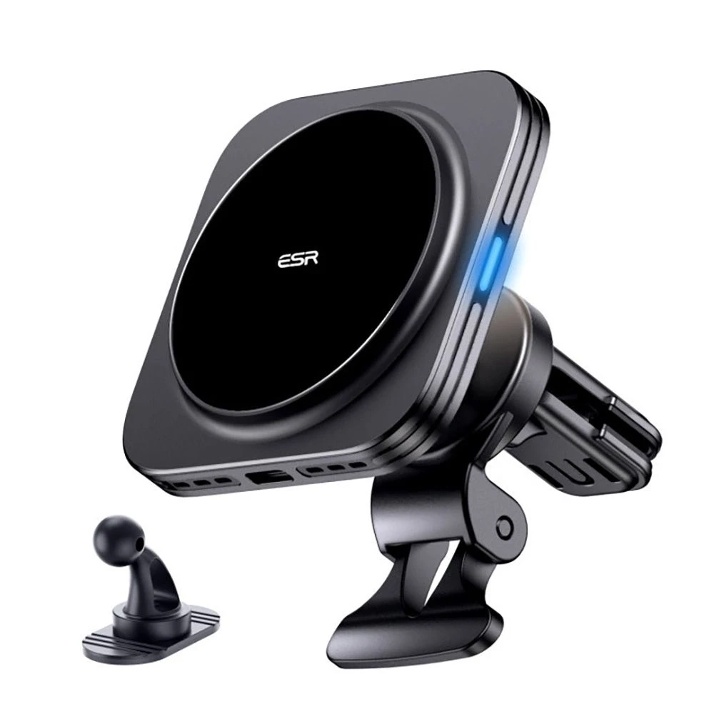 Magnetinis automobilinis telefono laikiklis su 15W MagSafe belaidžiu įkrovimu panelei / oro grotelėms ESR Halolock QI2 juodos spalvos
