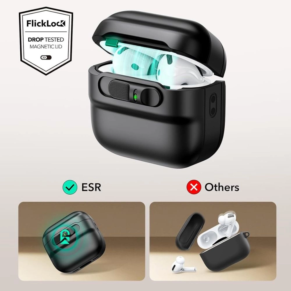 Apple AirPods 4 ESR Pulse Halolock Magsafe dėklas jūsų ausinėms juodos spalvos