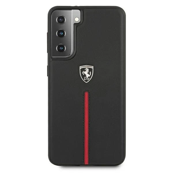 Ferrari FEOSIHCS21MBK S21+ G996 juodos spalvos kietas dėklas Off Track Leather Nylon Stripe