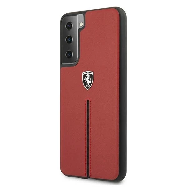 Samsung Galaxy S21 Ferrari dėklas Off Track odinis Nylon Stripe (FEOSIHCS21SRE) raudonos spalvos