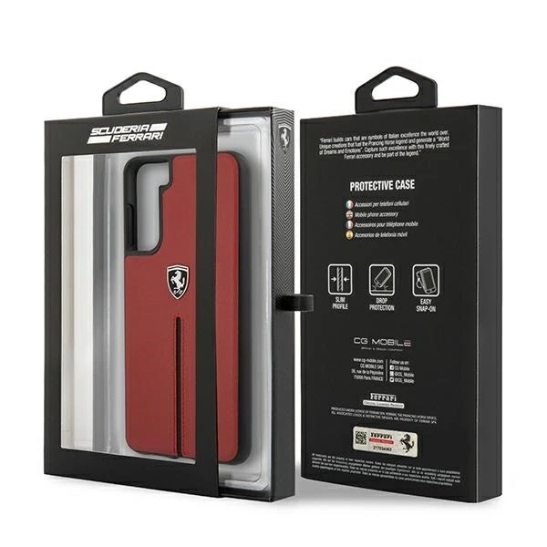 Samsung Galaxy S21 Ferrari dėklas Off Track odinis Nylon Stripe (FEOSIHCS21SRE) raudonos spalvos