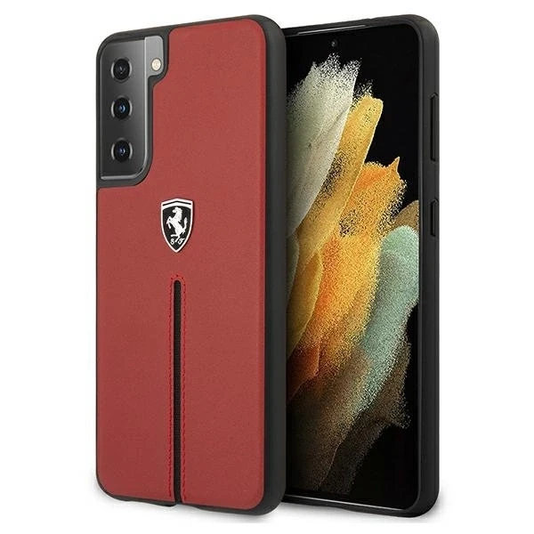 Samsung Galaxy S21 Ferrari dėklas Off Track odinis Nylon Stripe (FEOSIHCS21SRE) raudonos spalvos