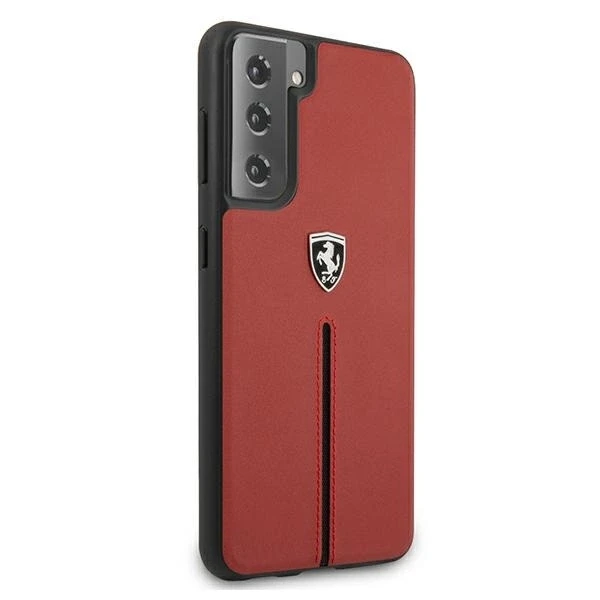 Samsung Galaxy S21 Ferrari dėklas Off Track odinis Nylon Stripe (FEOSIHCS21SRE) raudonos spalvos