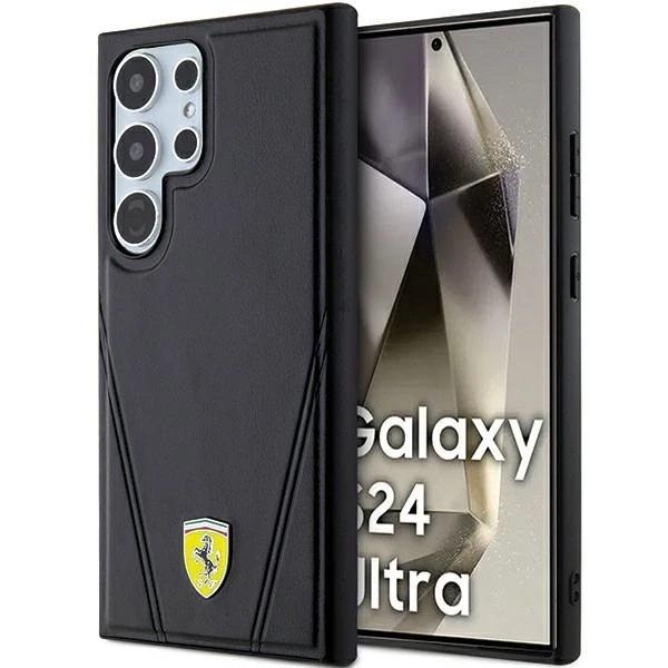 Ferrari FEHMS24LP3BAK S24 Ultra S928 juodos spalvos kietas dėklas Hot Stamp V Lines MagSafe