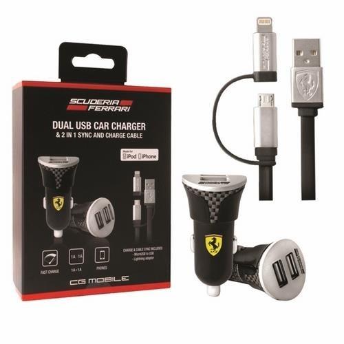 Ferrari pakrovėjas FEBCCCBUNBK 2in1 MFI Lightning/micro USB juoda/juoda