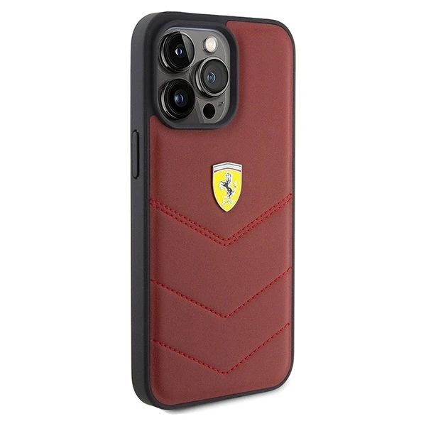 Ferrari Leather Stitched Lines dėklas, skirtas iPhone 15 Pro Max - raudonas