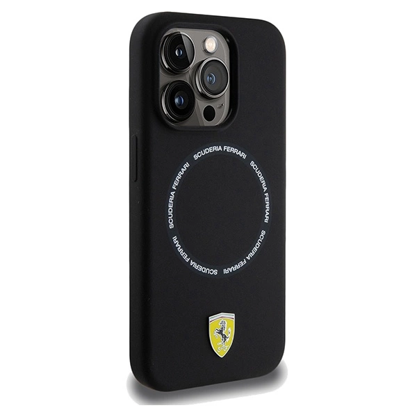 „Ferrari“ spausdinto žiedo formos „MagSafe“ dėklas, skirtas „iPhone 15 Pro Max“ – juodas