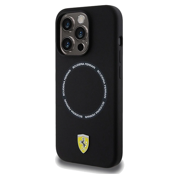 „Ferrari“ spausdinto žiedo formos „MagSafe“ dėklas, skirtas „iPhone 15 Pro Max“ – juodas