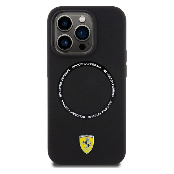 „Ferrari“ spausdinto žiedo formos „MagSafe“ dėklas, skirtas „iPhone 15 Pro Max“ – juodas