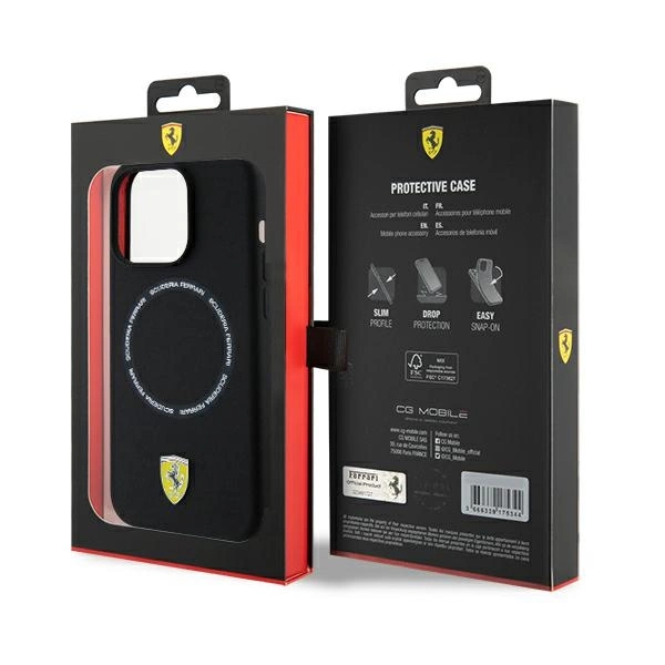 „Ferrari“ spausdinto žiedo formos „MagSafe“ dėklas, skirtas „iPhone 15 Pro Max“ – juodas