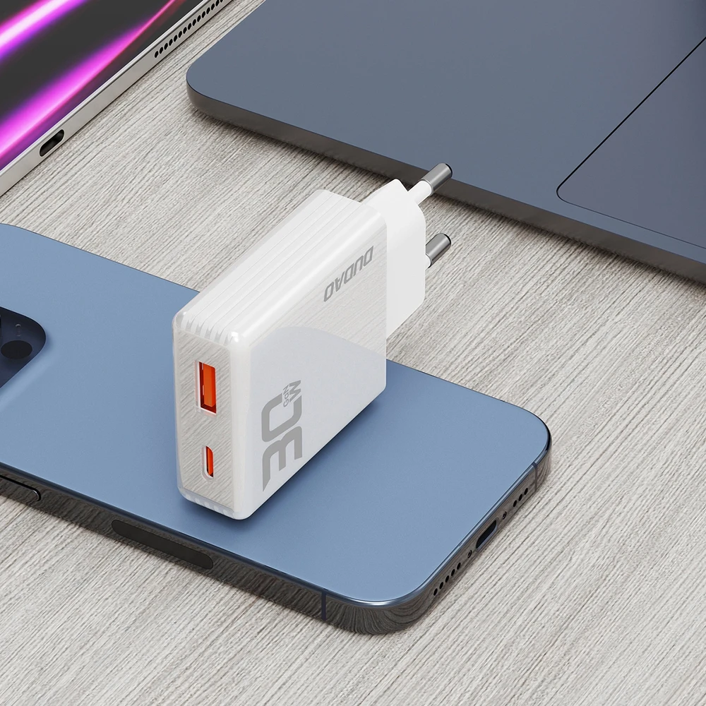Įkroviklis Dudao (A30EU) (1xUSB-C; 1xUSB 30W) baltas