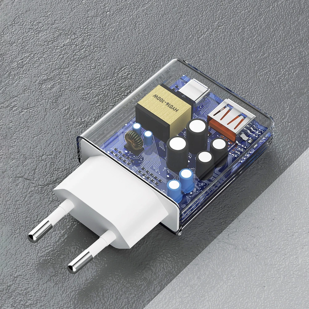 GaN Dudao A30EUL 30W USB-A / USB-C laidinis įkroviklis + USB-C – Lightning kabelis – baltos spalvos