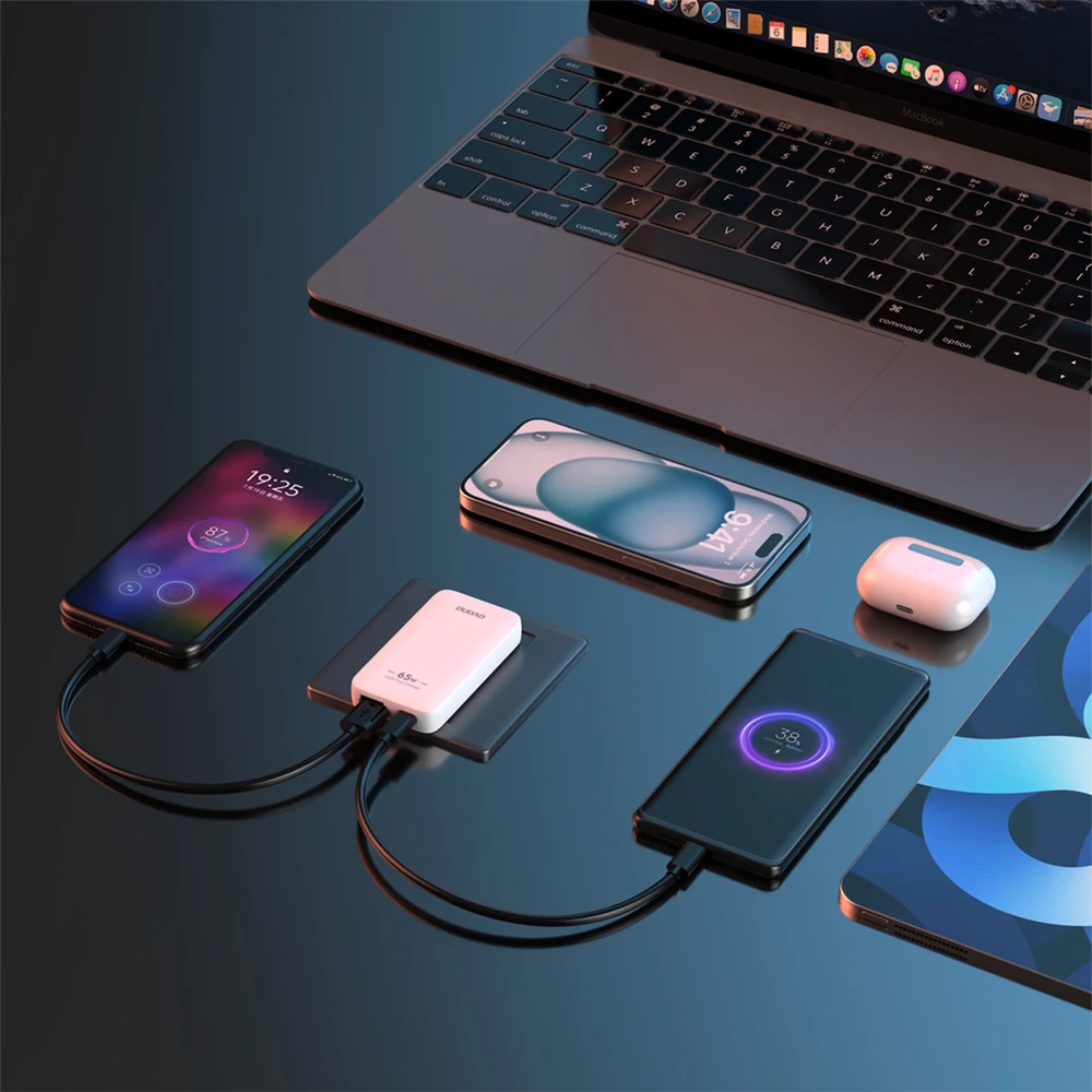 GaN Dudao A65Q 65W USB-A / USB-C PD Ultra-Thin Travel laidinis įkroviklis EU / US – baltos spalvos