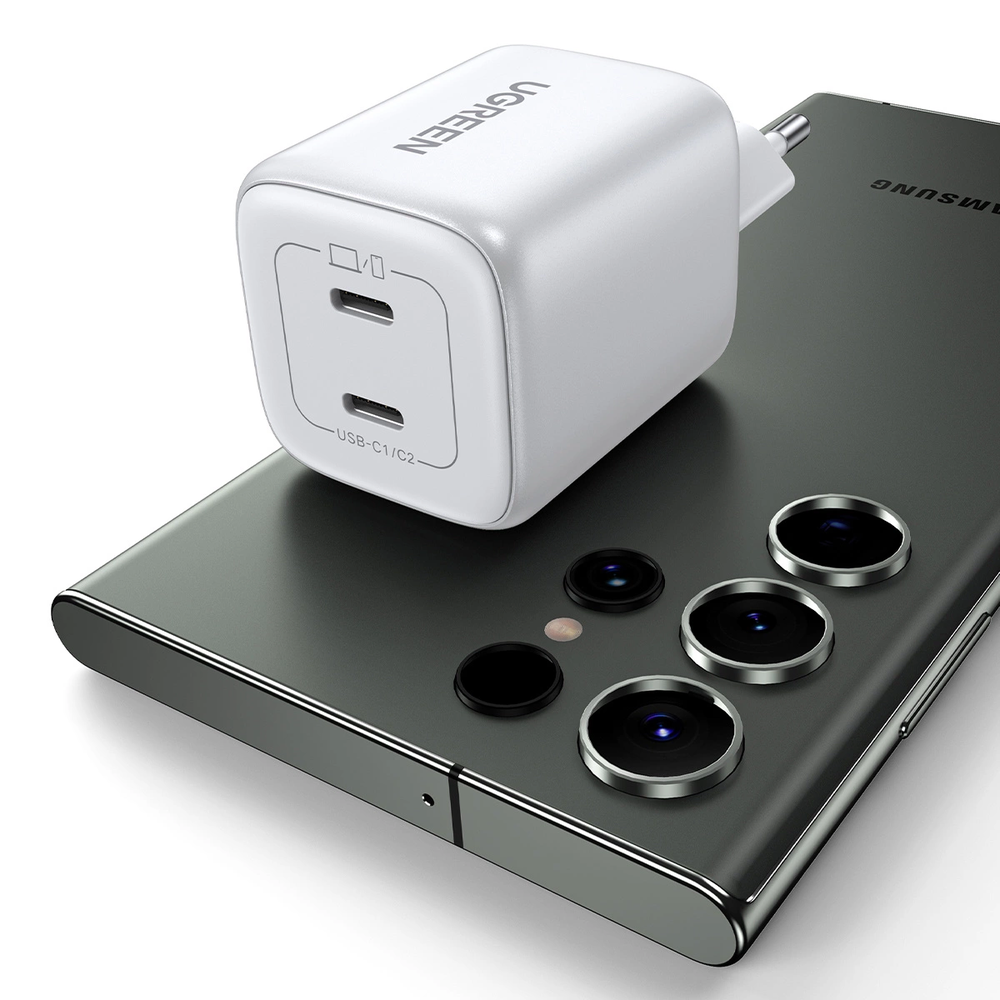 GaN 2 x USB-C 45W QC PD Ugreen CD294 greitasis įkroviklis - baltas