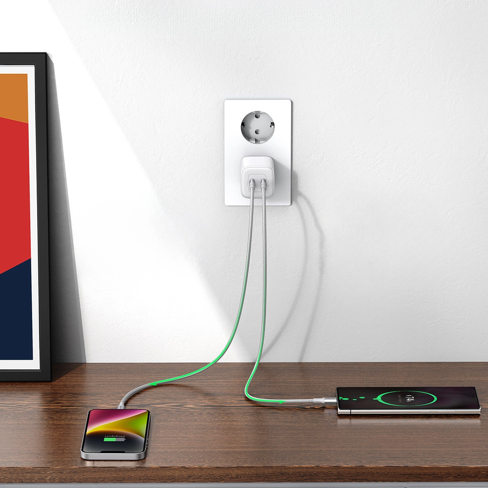 GaN 2 x USB-C 45W QC PD Ugreen CD294 greitasis įkroviklis - baltas