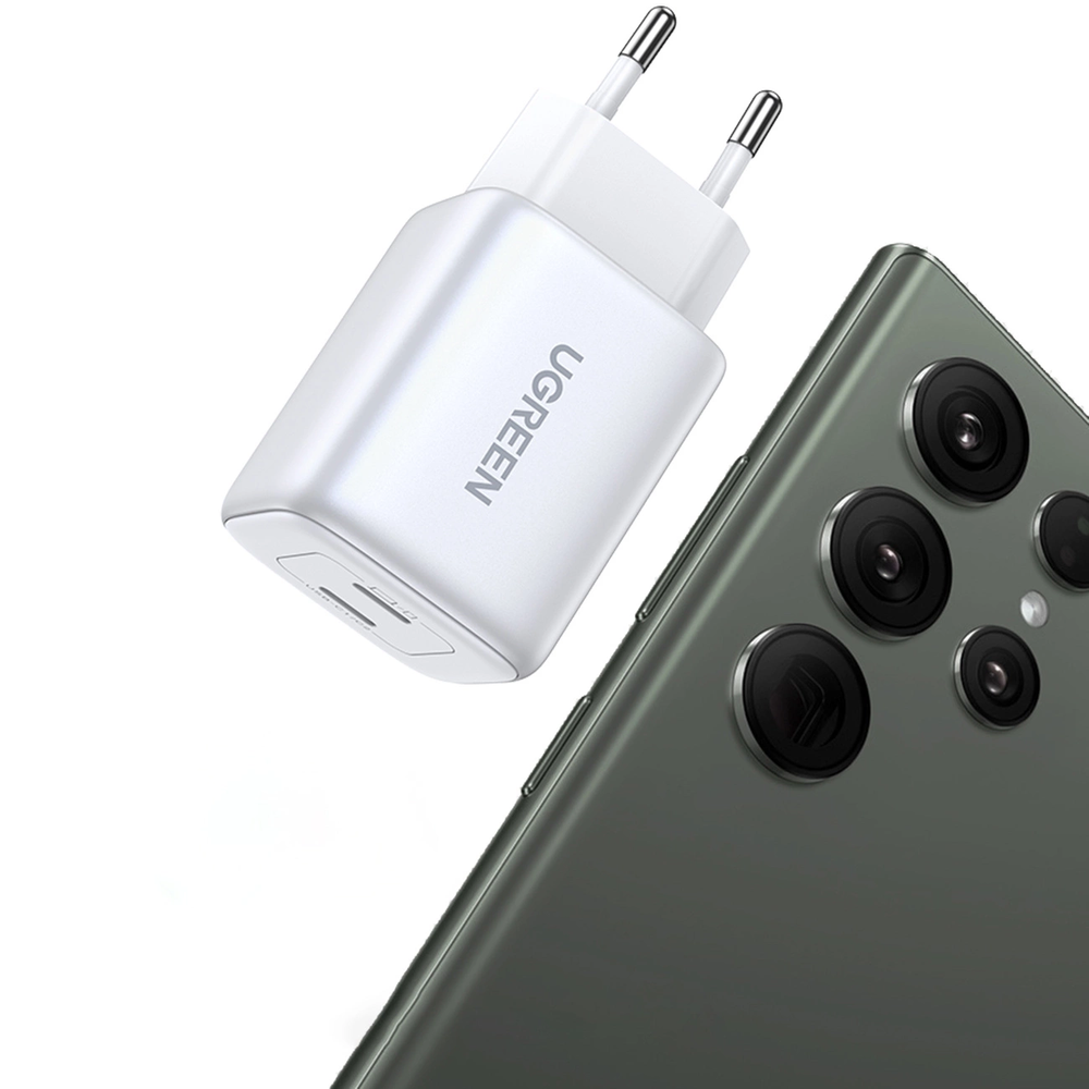 GaN 2 x USB-C 45W QC PD Ugreen CD294 greitasis įkroviklis - baltas