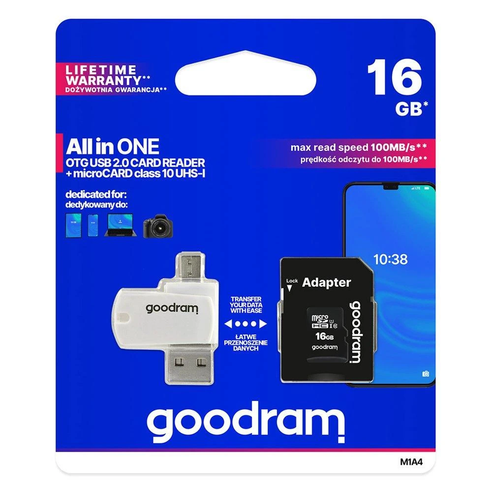 Oem 16GB 100 MB/s Micro SD atminties kortelė Goodram - OTG adapteris