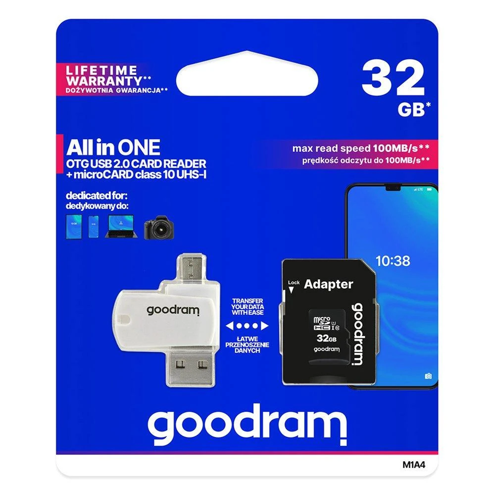 Oem 32GB 100 MB/s Micro SD atminties kortelė Goodram M1A4 - OTG adapteris