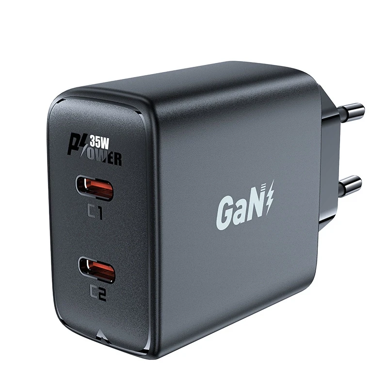 Acefast A49 sieninis įkroviklis, 2x USB-C, 35W PD (juodas)