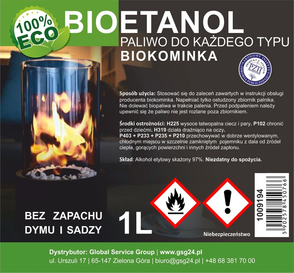 Gsg24 bioetanolio 1L pakuotės informacinė etiketė