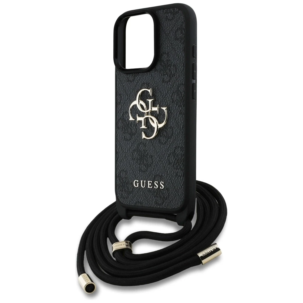 Dėklas Guess 4G Big Logo Cord Stap Crossbody Apple iPhone 16 Pro juodos spalvos