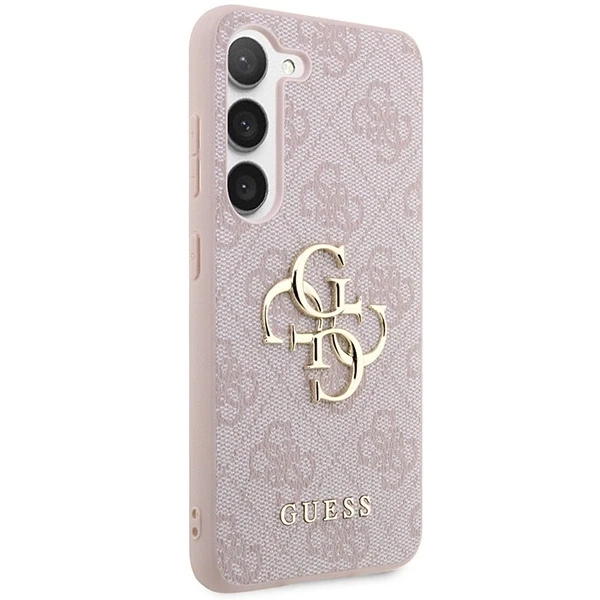 Guess PU 4G Metal Logo dėklas skirtas Samsung Galaxy S24 rožinės spalvos