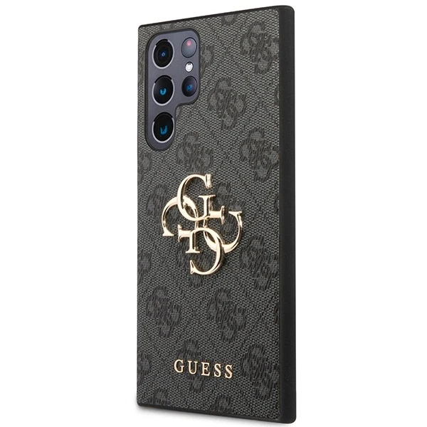 Guess PU 4G Metal Logo dėklas skirtas Samsung Galaxy S24 Ultra pilkos spalvos