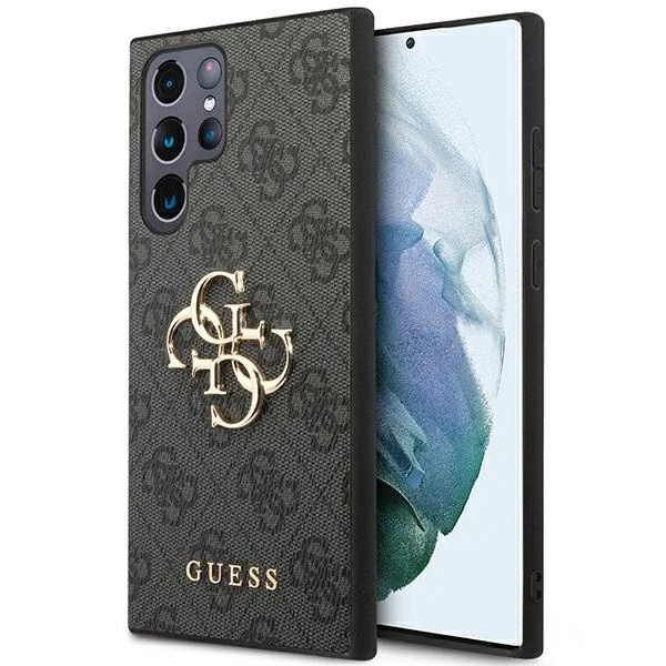 Guess PU 4G Metal Logo dėklas skirtas Samsung Galaxy S24 Ultra pilkos spalvos