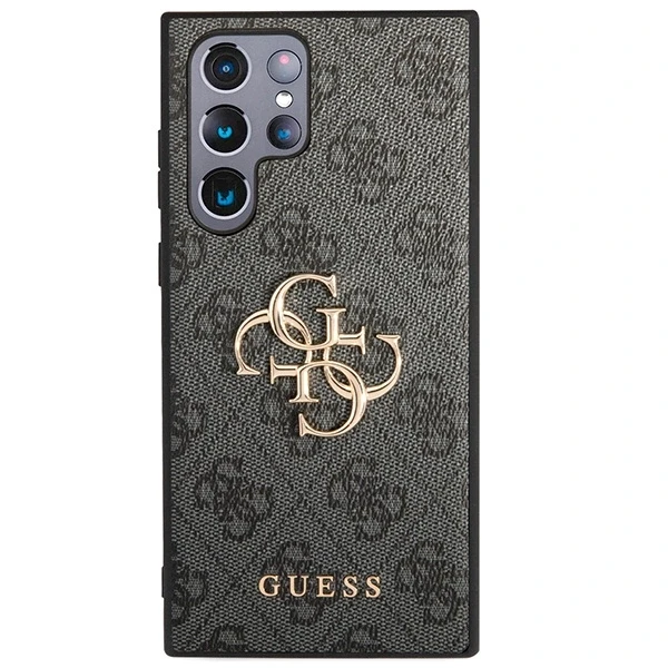 Guess PU 4G Metal Logo dėklas skirtas Samsung Galaxy S24 Ultra pilkos spalvos