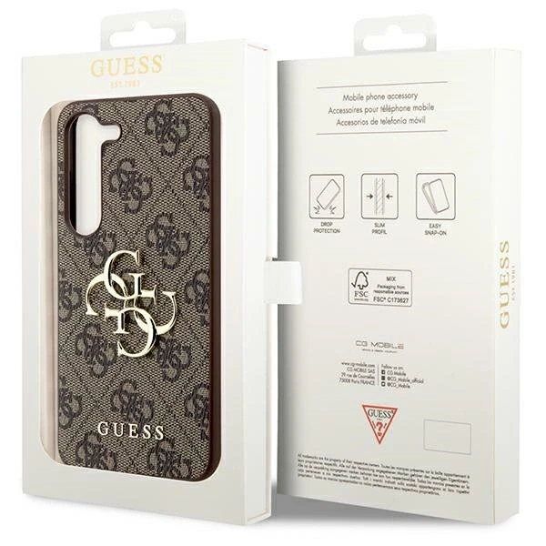 Guess PU 4G Metal Logo dėklas skirtas Samsung Galaxy S24 rudos spalvos