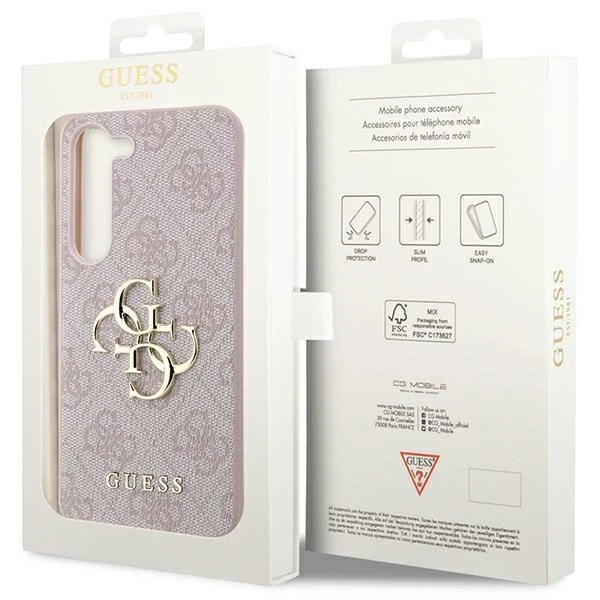 Guess PU 4G Metal Logo dėklas skirtas Samsung Galaxy S24 rožinės spalvos