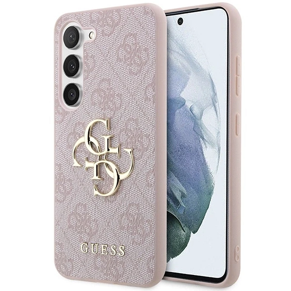 Guess PU 4G Metal Logo dėklas skirtas Samsung Galaxy S24 rožinės spalvos
