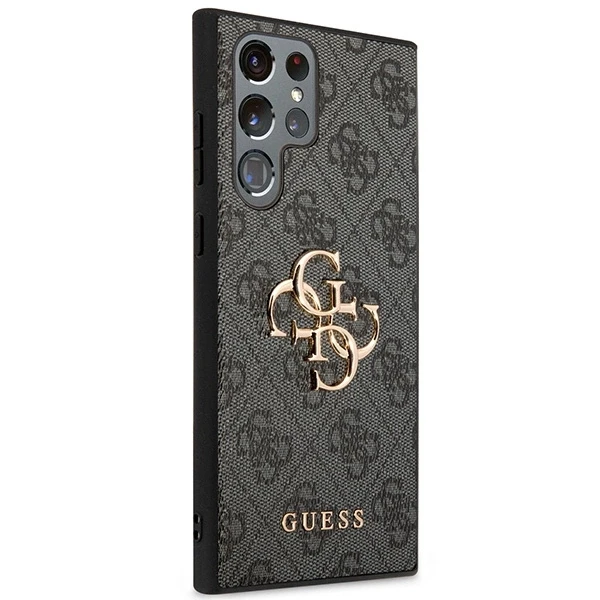Guess PU 4G Metal Logo dėklas skirtas Samsung Galaxy S24 Ultra pilkos spalvos
