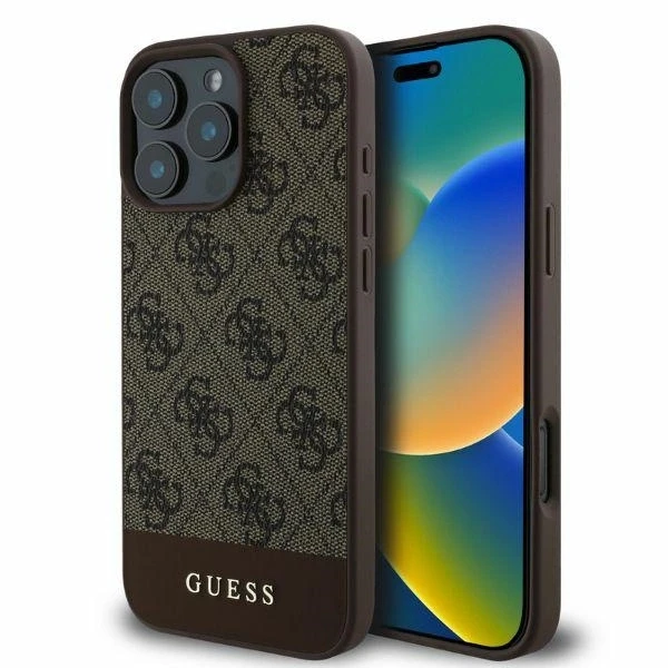 Guess 4G Bottom Stripe - dėklas skirtas Apple iPhone 16 Pro ruda