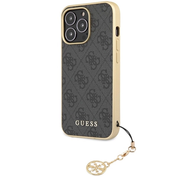 Apple iPhone 14 Pro Max Guess dėklas 4G Charms Collection (GUHCP14XGF4GGR) pilkos spalvos