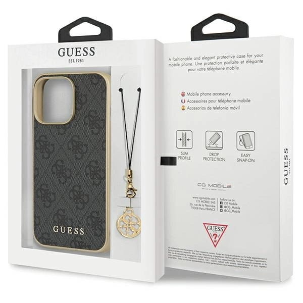 Apple iPhone 14 Pro Max Guess dėklas 4G Charms Collection (GUHCP14XGF4GGR) pilkos spalvos