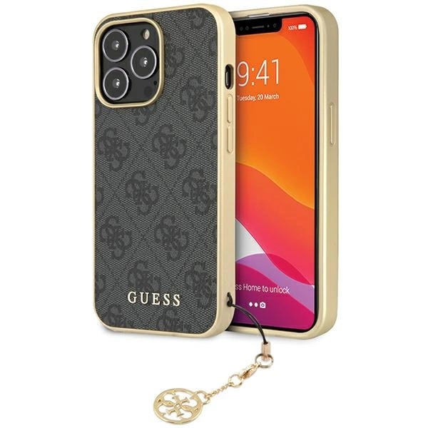 Apple iPhone 14 Pro Max Guess dėklas 4G Charms Collection (GUHCP14XGF4GGR) pilkos spalvos
