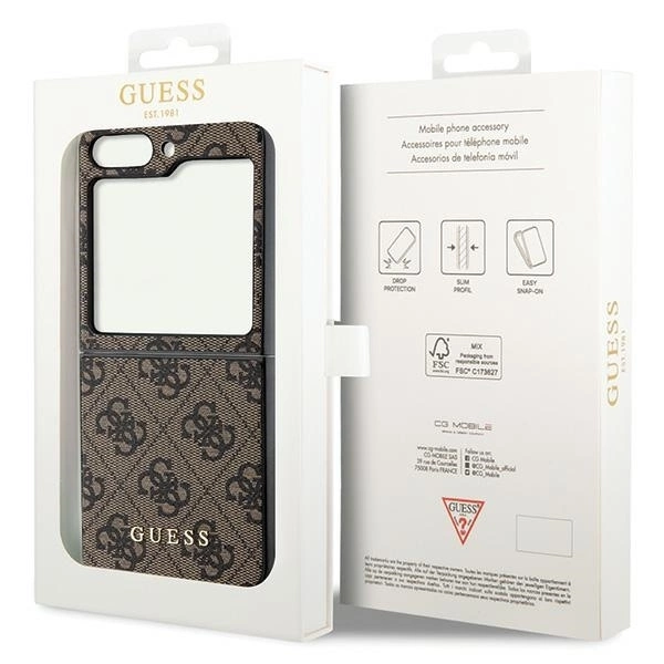 Samsung Galaxy Z Flip 5 Guess Dėklas 4G Charms Collection (GUHCZF5GF4GBR) rudos spalvos
