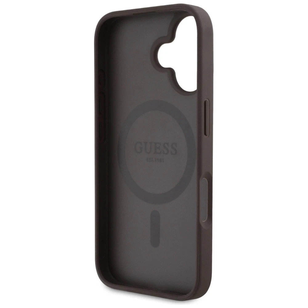 Guess 4G Circle Classic Logo MagSafe dėklas iPhone 16 - ruda