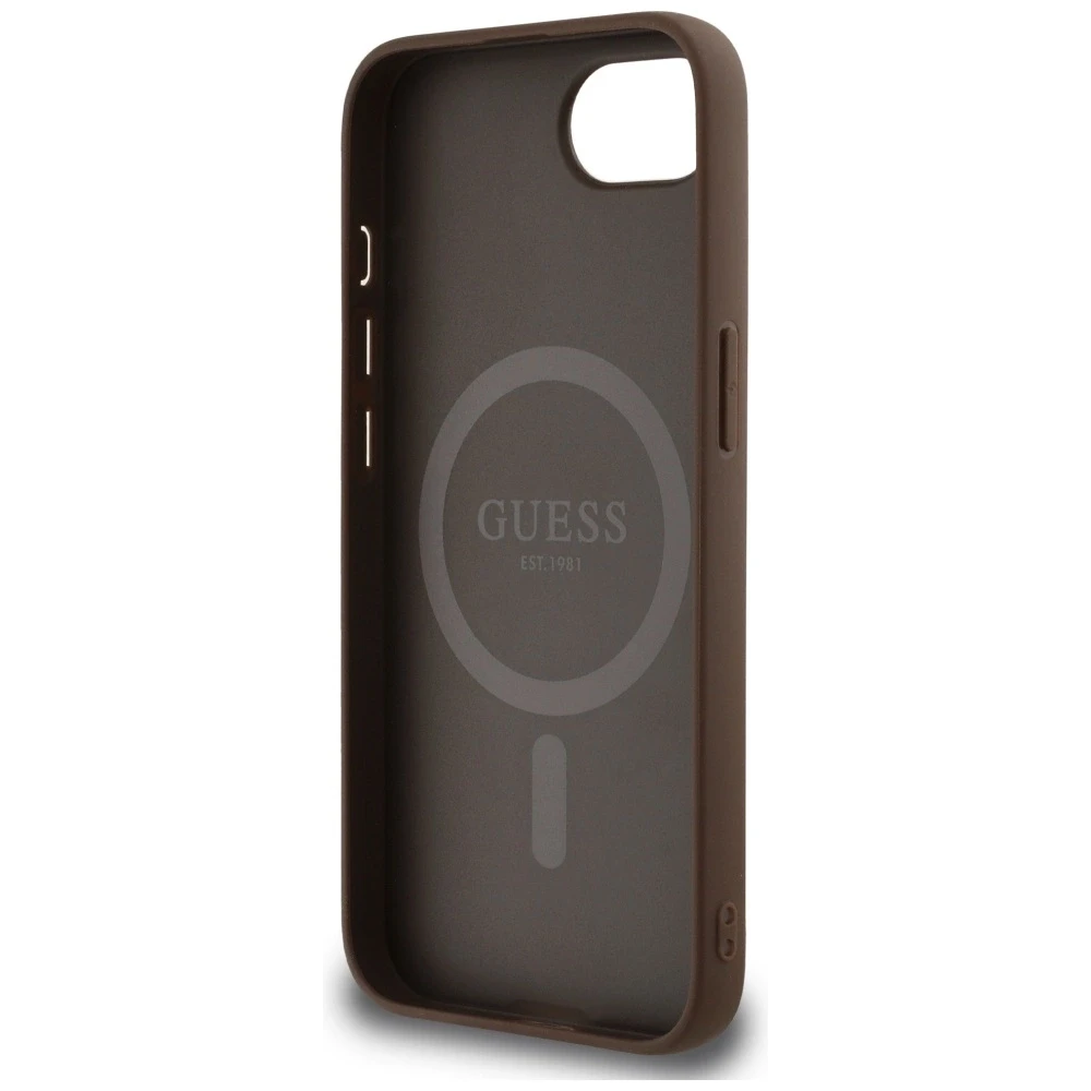 „Guess 4G Circle Classic Logo MagSafe“ dėklas, skirtas iPhone 16e - ruda