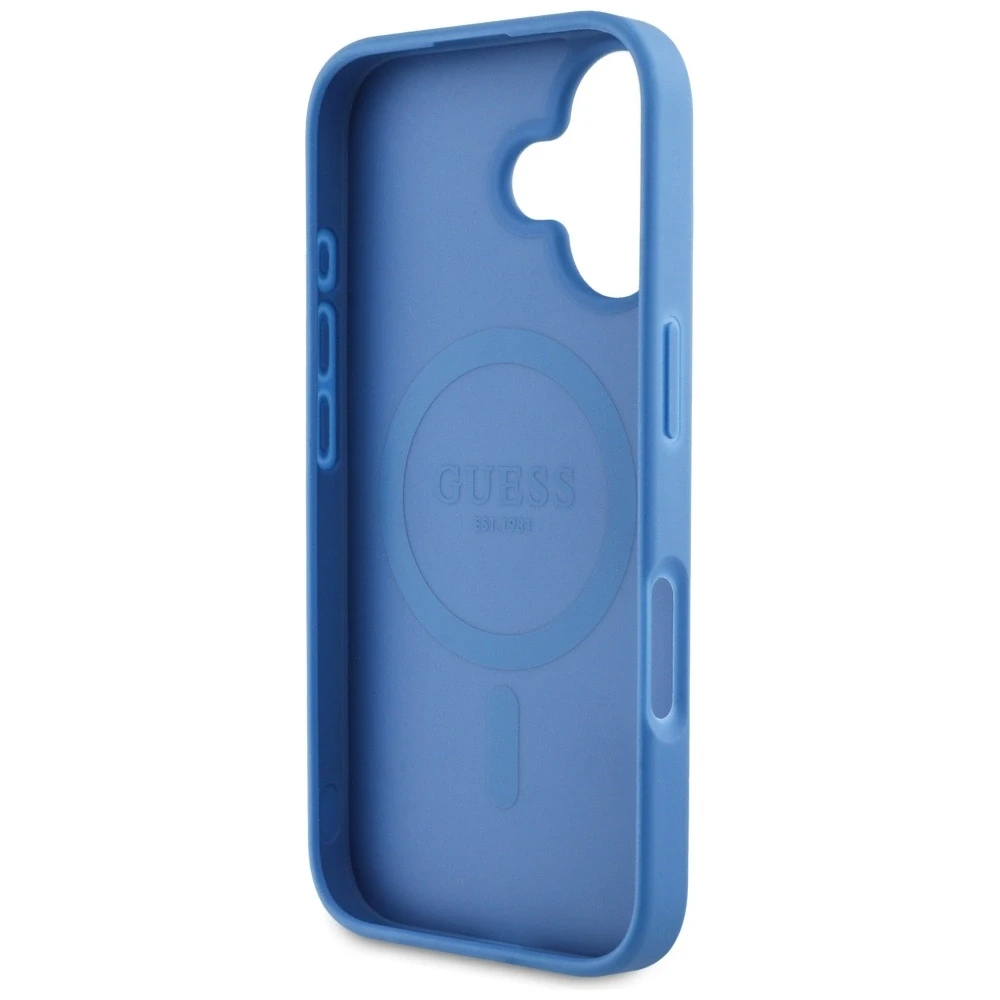 Guess 4G Circle Classic Logo MagSafe dėklas iPhone 16 - mėlynas