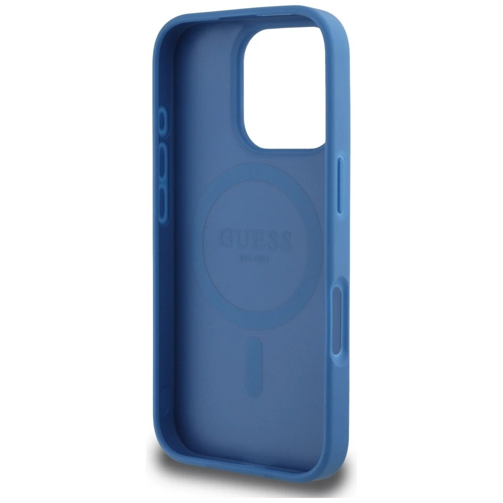 Guess 4G Circle Classic Logo MagSafe dėklas iPhone 16 Pro Max - mėlynas