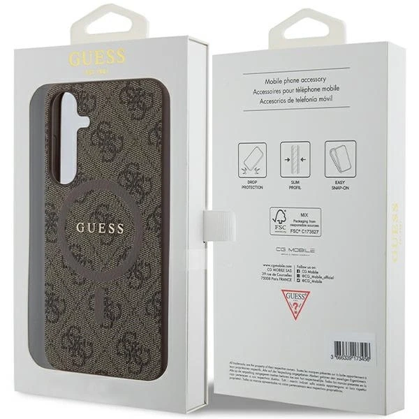 Samsung Galaxy S24 Plus Guess dėklas 4G Collection odinis Metal Logo MagSafe (GUHMS24MG4GFRW) rudos spalvos