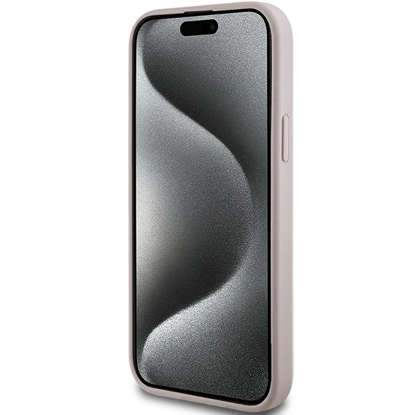 Guess GUHMP14SG4GFRP iPhone 14 / 15 / 13 6.1" rožinė/rožinė kietas dėklas 4G kolekcijai odinis metalinis MagSafe logotipas | GUESS