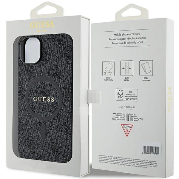 Dėklas GUESS GUHMP15SG4GFRK IPHONE 15/14/13 6.1 "Juodas / Juodas HARDCASE 4G COLLECTION LEATHER METAL MAGSAFE LOGO