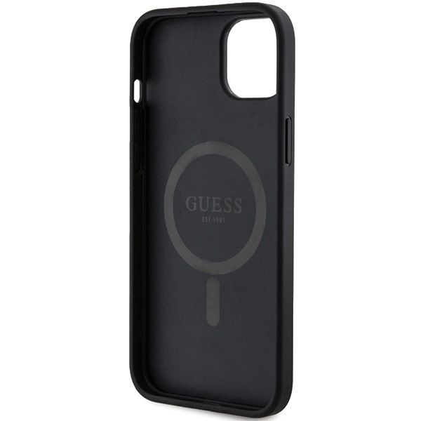 Dėklas GUESS GUHMP15SG4GFRK IPHONE 15/14/13 6.1 "Juodas / Juodas HARDCASE 4G COLLECTION LEATHER METAL MAGSAFE LOGO