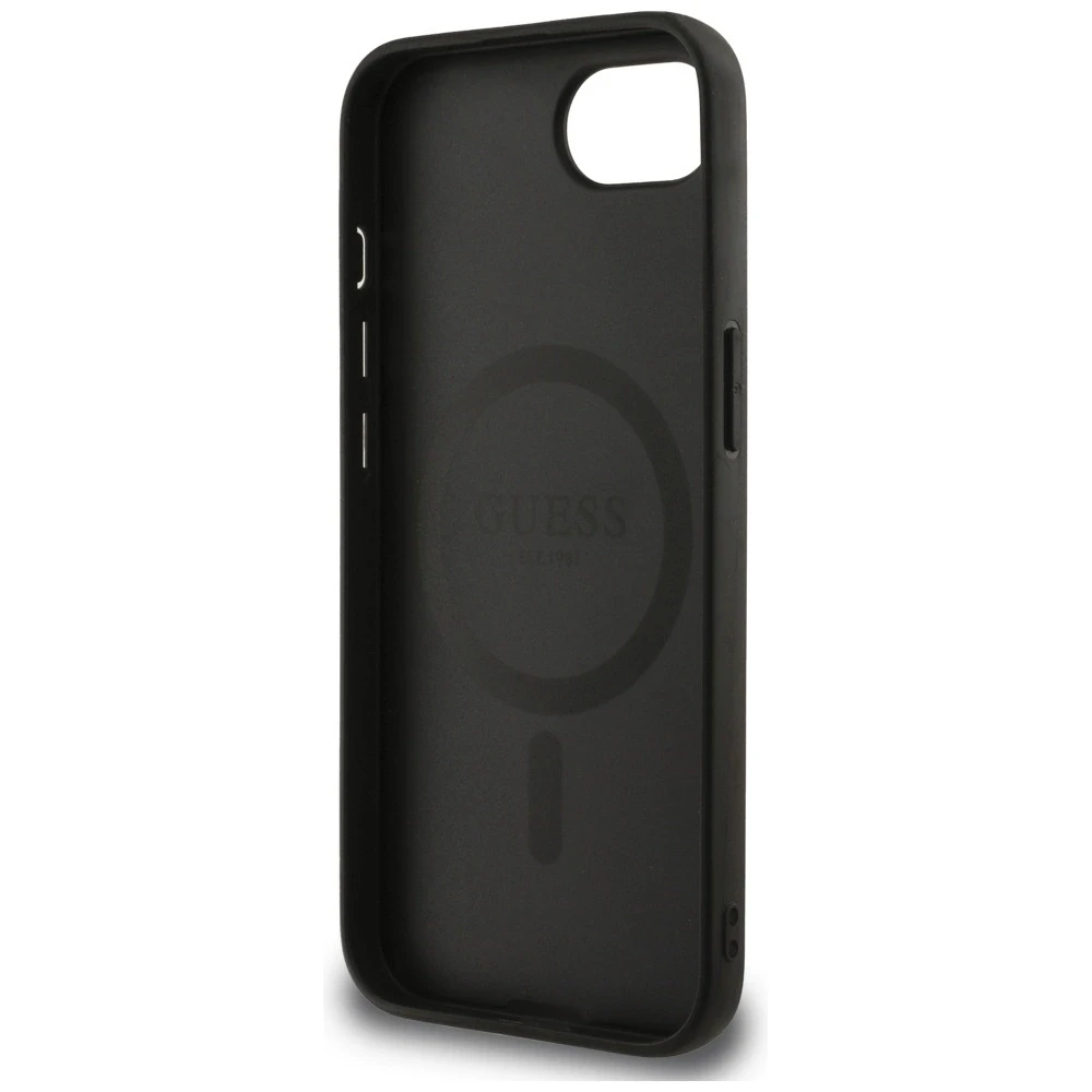 Guess 4G Flowers Print MagSafe dėklas iPhone 16e - juodas